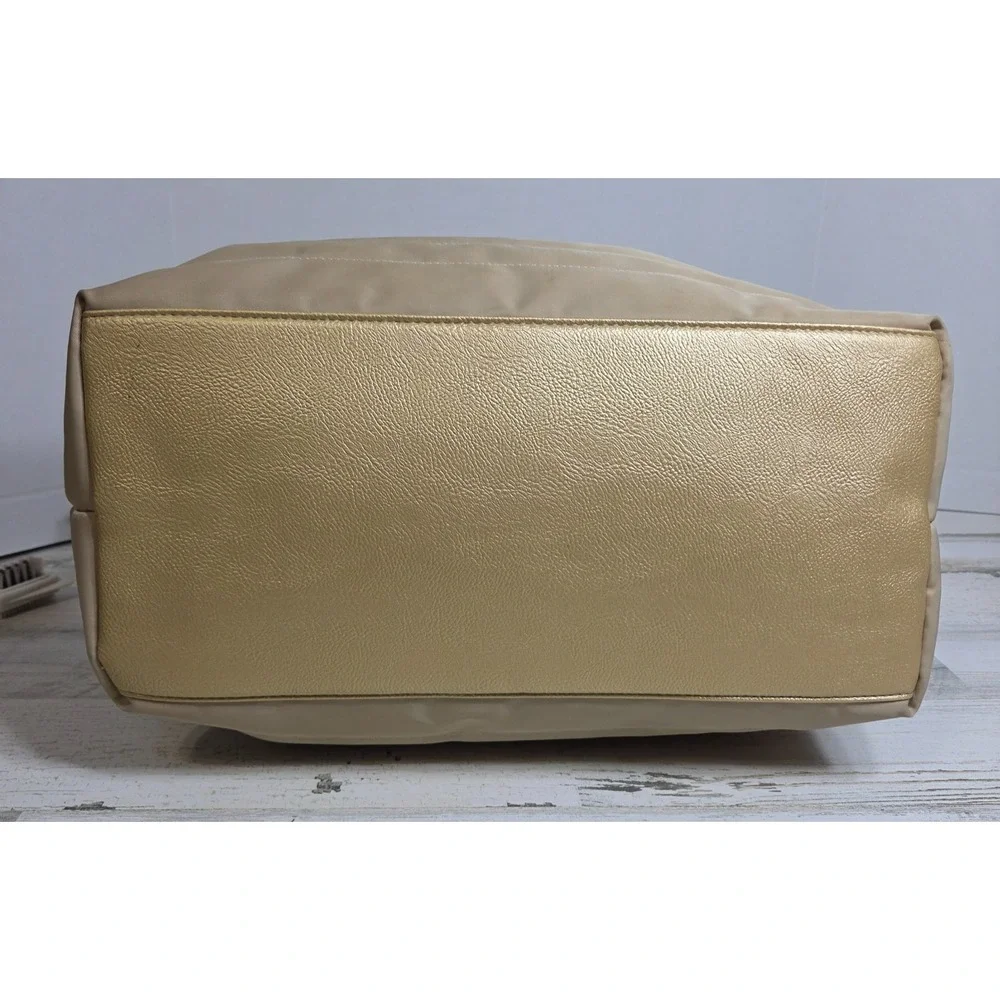 Chicos Large Tote Bag Champagne Gold Nylon Vegan Leather Weekender Travel Purse